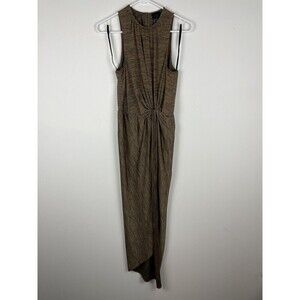 Pure Navy Brown midi Dress knot front‎ faux wrap dress sleeveles size 6​​​​